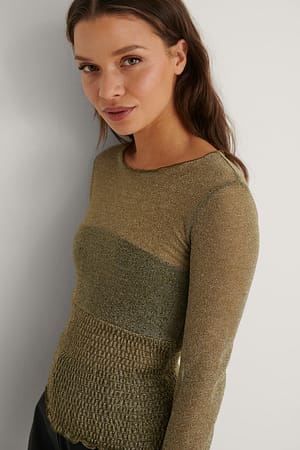 Dark Green Glittery Smock Detail Top