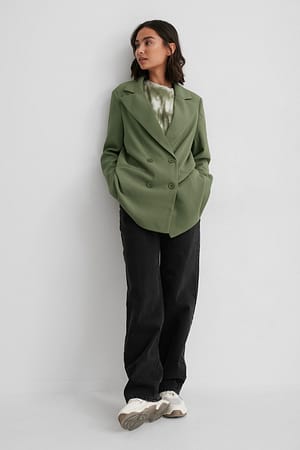 Dark Green Oversized Double Button Blazer