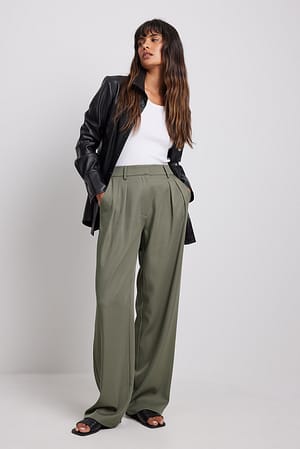 Dusty Khaki Pantalon de costume taille haute doux
