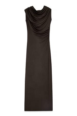 Dark Brown Soft Line Draped Maxi Dress