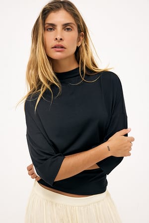 Black Soft Line Funnel Neck Jersey Top