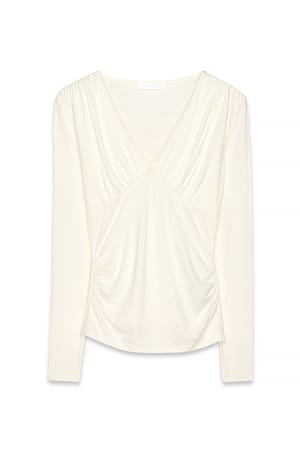 White Soft Line gerafftes Top mit V-Ausschnitt