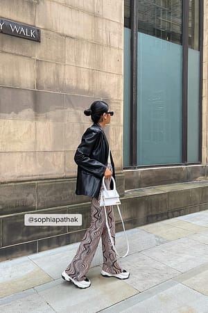 Brown Stripe Recycled Printed V-shaped Suit Pants