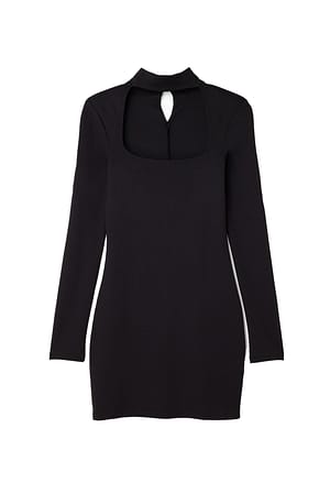 Black Square Neck Choker Detail Mini Dress