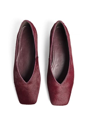 Burgundy Ballerinasko i skinn med firkantet tå
