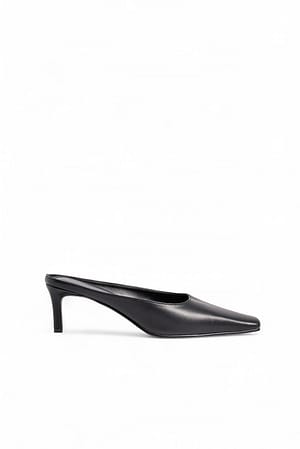 Black Squared Toe Mules