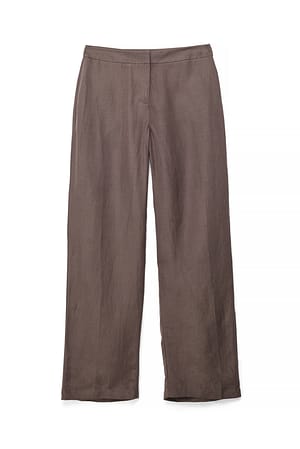 Dark Brown Straight Fit Linen Blend Pants
