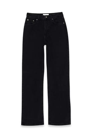 Washed Black Straight High Waist Jeans