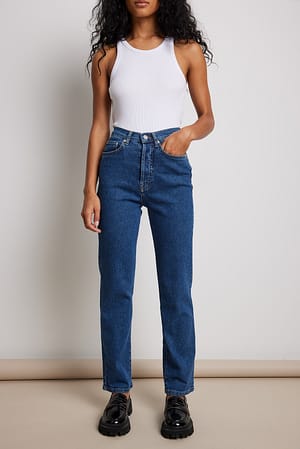 Mid Blue Økologiske rette jeans med høyt liv