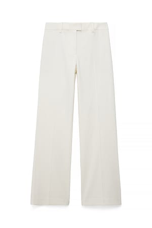 White Straight Leg Mid Waist Suit Pants