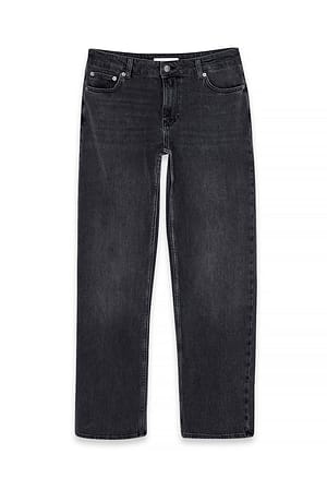 Dark Grey Straight Low Waist Jeans