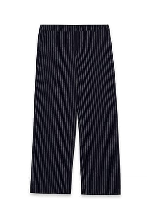 Navy Stripe Straight Low Waist Suit Pants