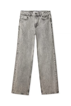 Light Grey Jean droit taille mi-haute