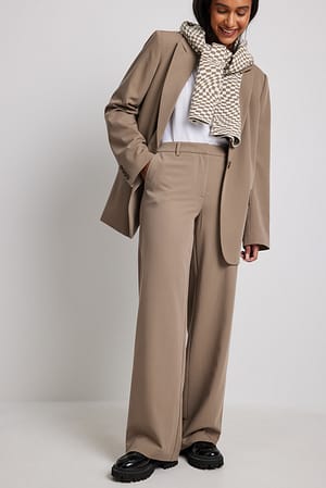 Brown Straight Mid Waist Suit Trousers