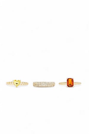 Gold 3er-Pack Ringe mit Strass-Detail