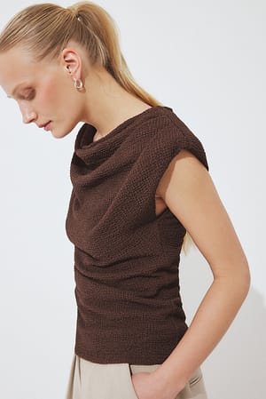 Brown Structured Shoulderpad Top
