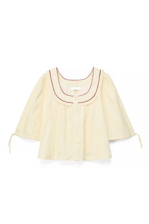 Yellow Stripe Striped Puffy Sleeve Blouse