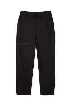 Black Striped Detail Straight Mid Waist Trousers