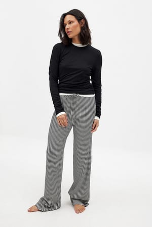 White/Black stripe Striped Ribbed Trousers