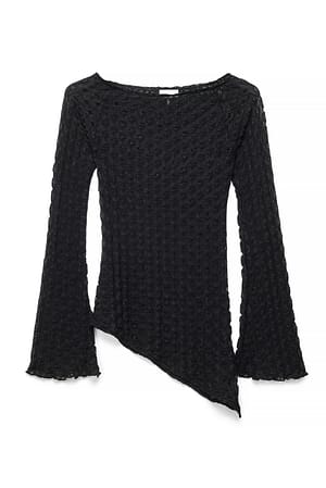 Black Gestructureerde top met boothals