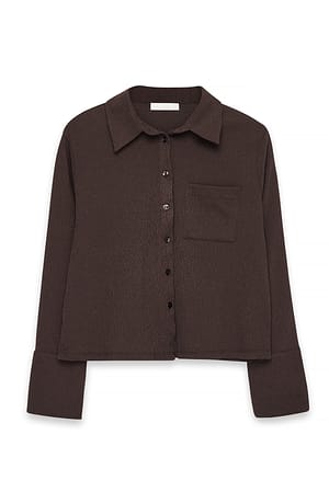Brown Strukturierte Hemdbluse mit langen Ärmeln und Taschen