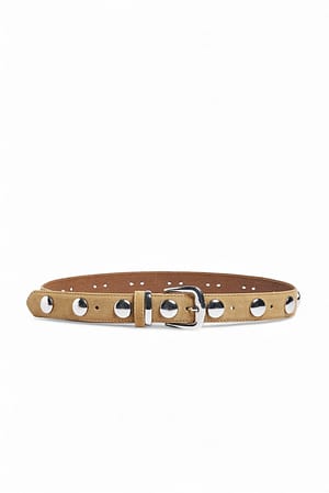 Light Beige Suede Studded Belt