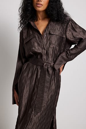Brown Swirl Pattern Midi Shirt Dress