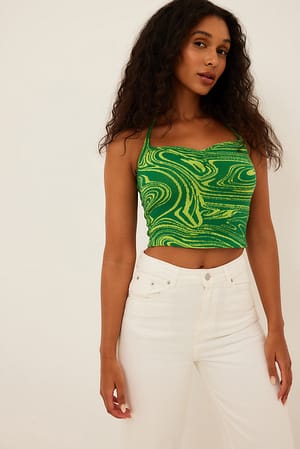 Green Swirl Print Swirl Strap Detail Singlet