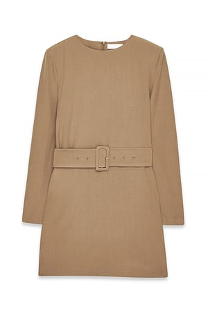 Beige Tailored Belted Blazer Dress