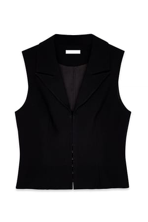 Black Tailored Fitted V Neck Vest