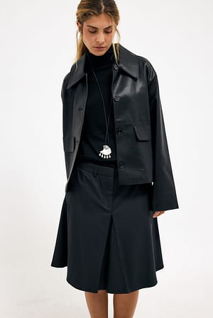 Washed Black Tailored Knee Length Midi Skirt
