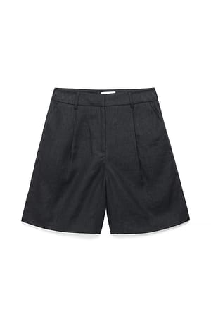 Black Tailored Linen Shorts