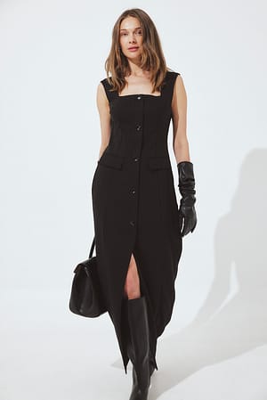 Black Tailored Square Neck Maxi Dress