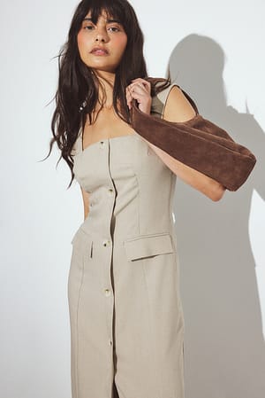 Beige Tailored Square Neck Maxi Dress