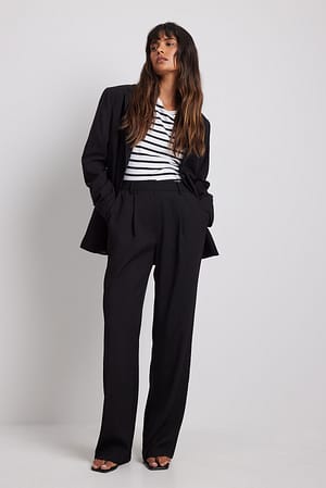 Black Tailored Straight Leg Suit Pants
