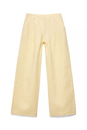 Light Yellow Tailored Wide Leg Linen Pants