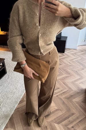 Beige Cárdigan de punto de mezcla de mohair