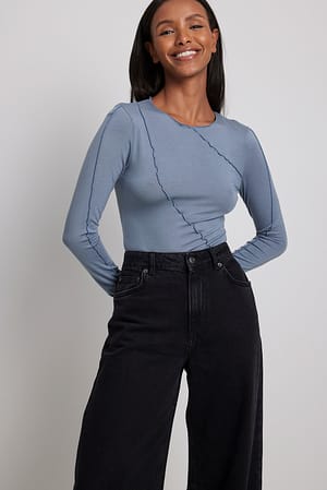 Dusty Blue Jersey fino con costuras visible