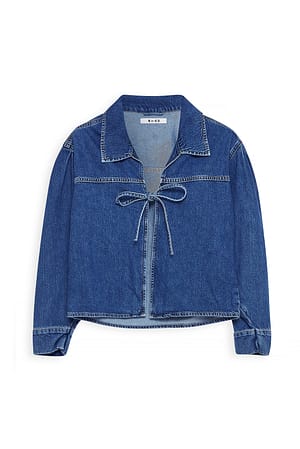 Mid Blue Denimskjorte med bindedetalje