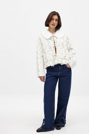 Flower Print Veste matelassée à détail noué