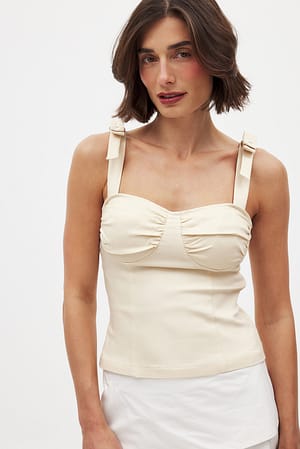 Cream Korsettopp med knyting i skulderen