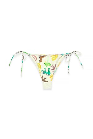 Beige Spell Print Bikini-Höschen mit Schnürung