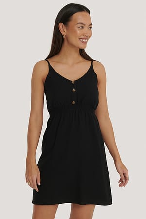 Black Button Detail Mini Dress