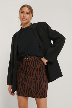 Black Check Belted Mini Skirt