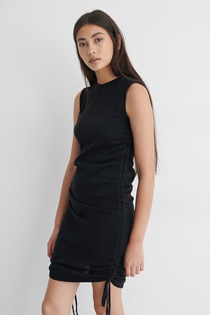 Navy Mini-Jurk Met Trekkoord