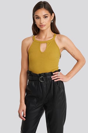 Mustard Front Detailed Knitted Singlet