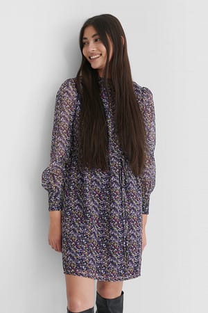 Multicolor Hochgeschlossenes Minikleid