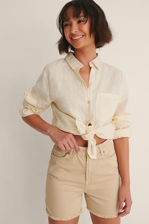 Beige Højtaljede Denimshorts