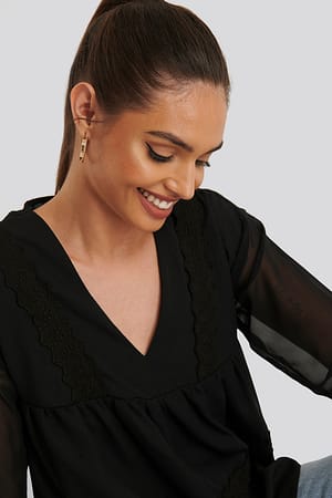 Black LS Lace Blouse