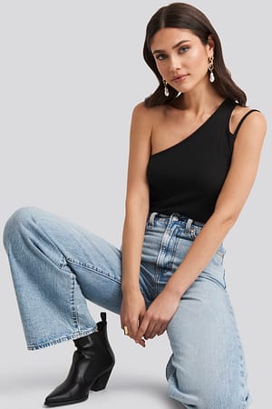 Black One Shoulder Detail Top